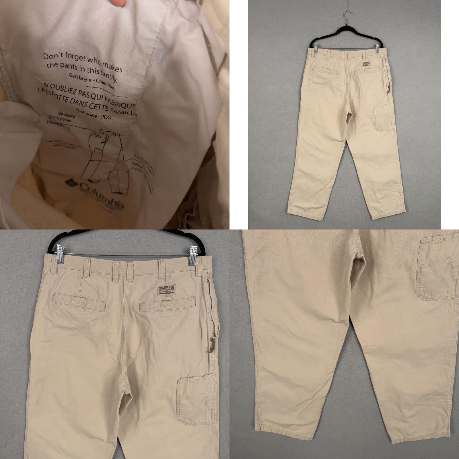 Vintage Columbia Pants Mens 36x30 Khaki Cotton Canvas Chino Pocket Hiking Work Mens Clothing Pants Size US 36 / EU 52 - 8 Thumbnail