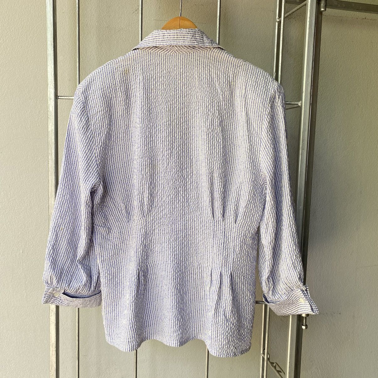 Celine CELINE Blue & White Striped Textured Blazer Shirt Size M / US 6-8 / IT 42-44 - 15 Thumbnail