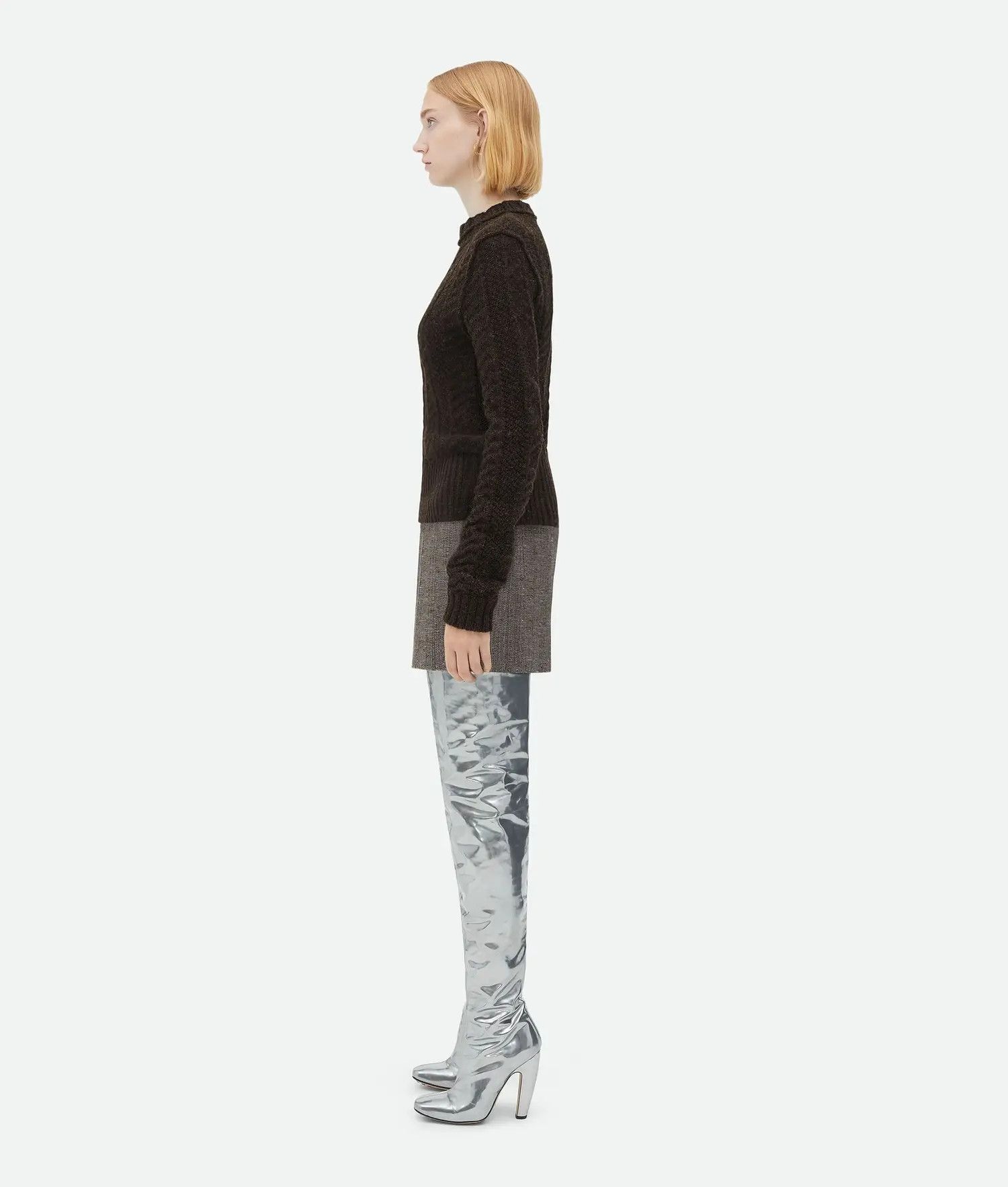 Bottega Veneta o1w1db10825 Shetland Chevron Ribs Sweater in Dark Chestnut Size S / US 4 / IT 40 - 2 Thumbnail