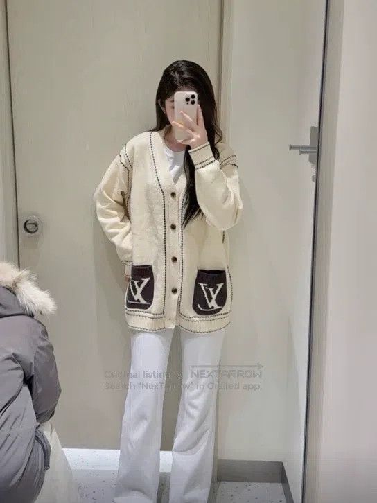 Louis Vuitton Louis Vuitton Tyler co-branded cream intarsia knit cardiga Size US M / EU 48-50 / 2 - 6 Thumbnail