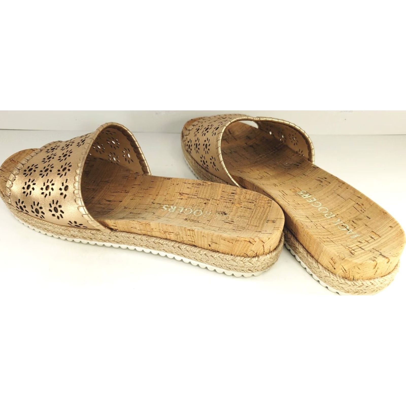 Jack Rogers Jack Rogers Women's 9M Metallic Floral Perforated Espadrille Cork Slide Sandal Size US 9 / IT 39 - 5 Thumbnail