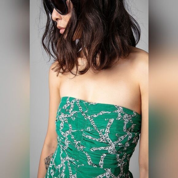 Zadig & Voltaire Zadig & Voltaire Raphia Emerald Green Skull Chaine Logo Dres Size M / US 6-8 / IT 42-44 - 2 Thumbnail