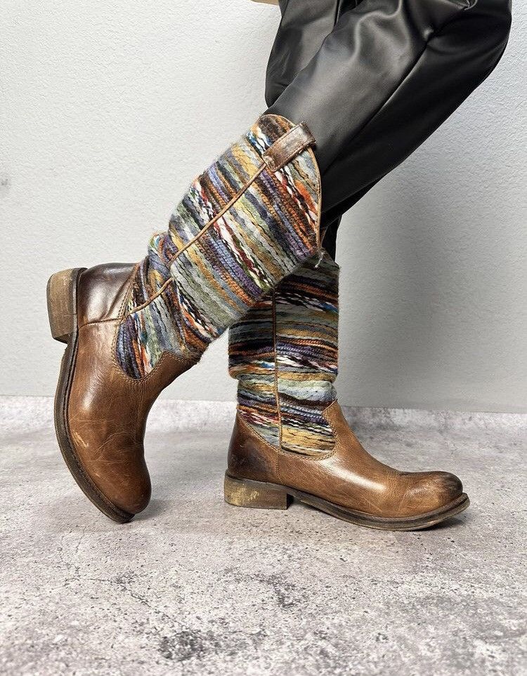A S 98 x Avant Garde Vintage Leather Missoni Style Cowboy Western Boots Shoes in Brown (Size 9)