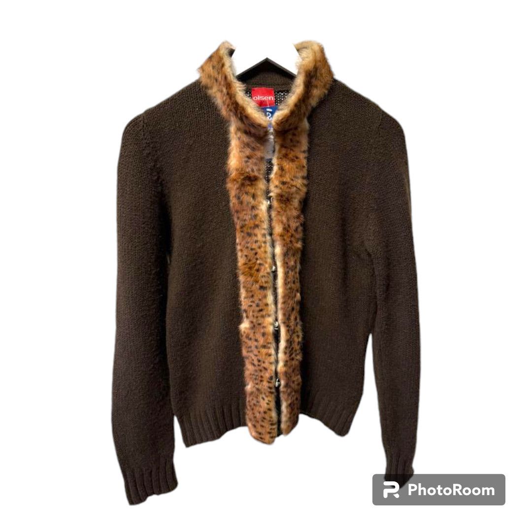 Other Brown jumper with leopard fur trim US sz 8 brand Olsen Size M / US 6-8 / IT 42-44 - 1 Thumbnail