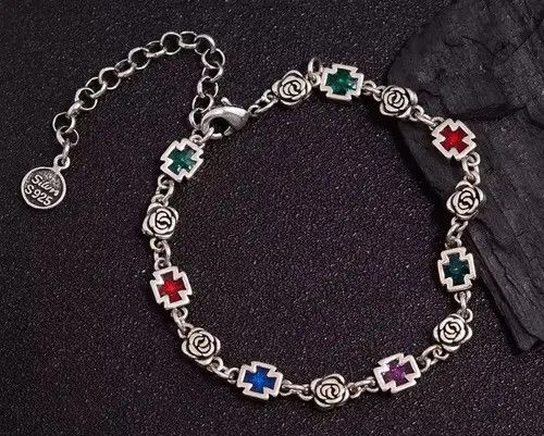 Jewelry Sweet Rose Flower Cross Shiny Colorful Crystal Bracelet Size ONE SIZE - 1 Thumbnail