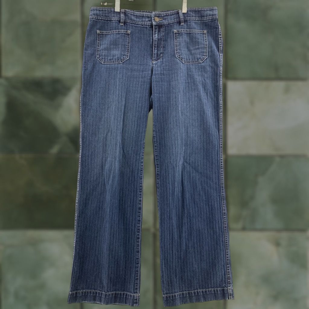 CO VINTAGE Lauren Jeans Co Jeans 12 Bootcut Pinstriped Denim Blue 90s Womens Size 34" / US 12 / IT 48 - 1 Thumbnail