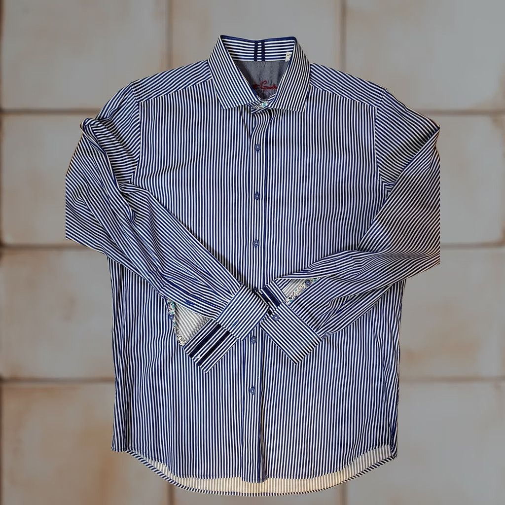 Robert Graham Robert Graham Shirt Men's L Tailored Fit Modern Americana Blue White Striped Button-Up Size US L / EU 52-54 / 3 - 1 Thumbnail