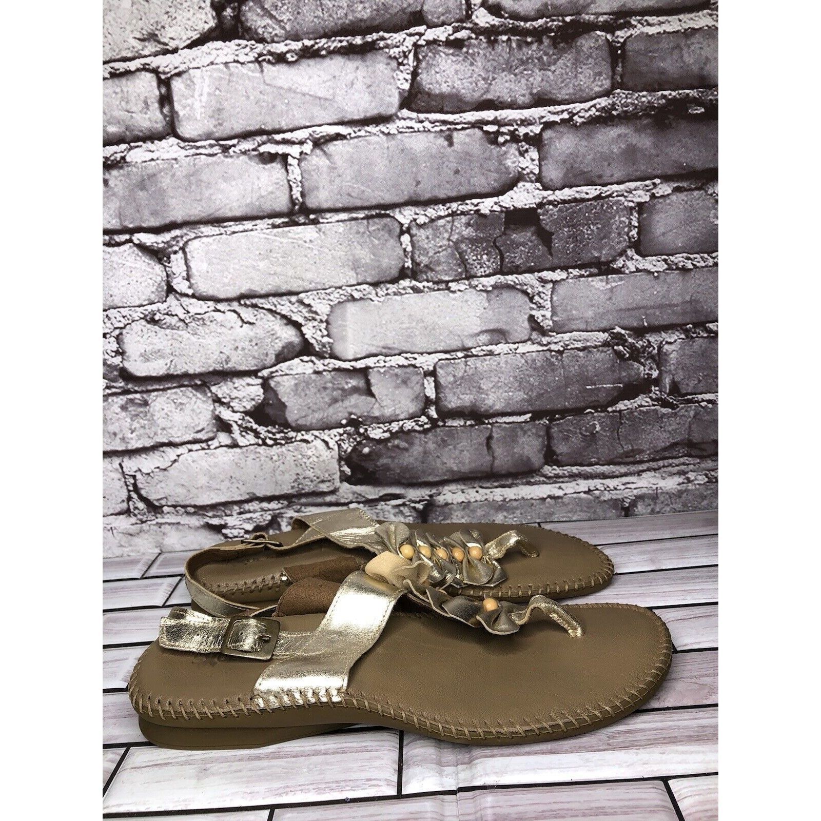 LITTLE AFRICA Soul of Africa Brown Leather Flower Ruffle Slingback Sandals Size US 11 / IT 41 - 17 Thumbnail