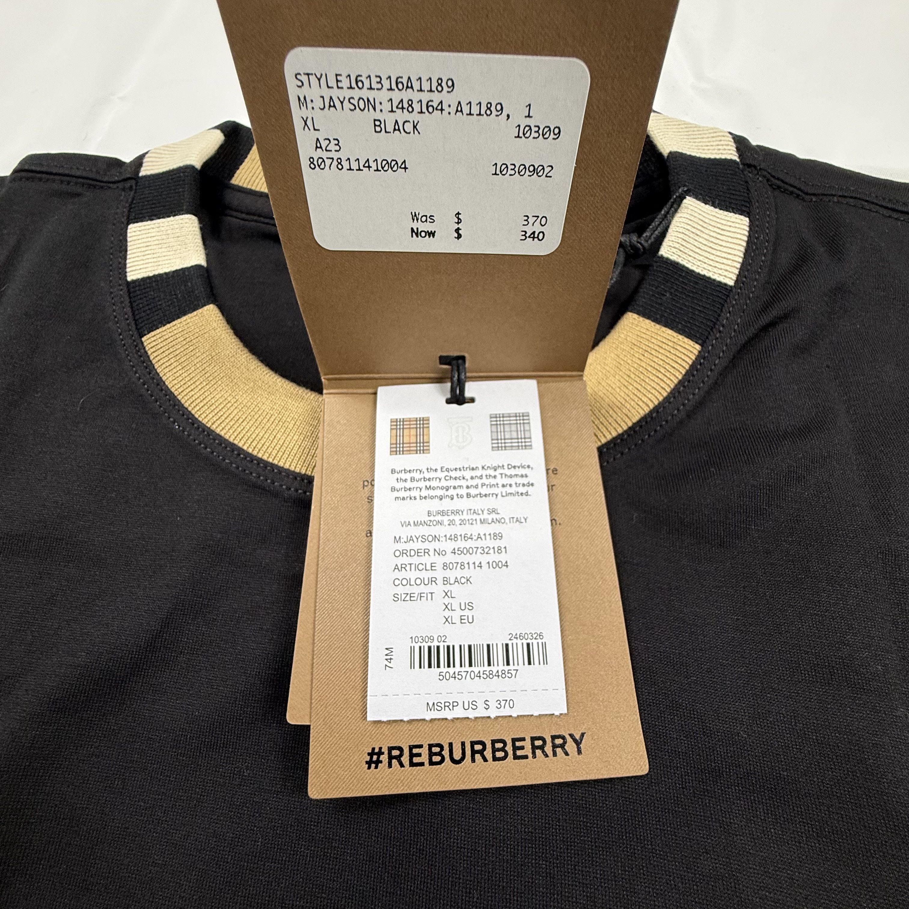 Burberry Burberry Jayson Cotton Logo T-Shirt Striped Ribbed Collar XL Size US XL / EU 56 / 4 - 5 Thumbnail