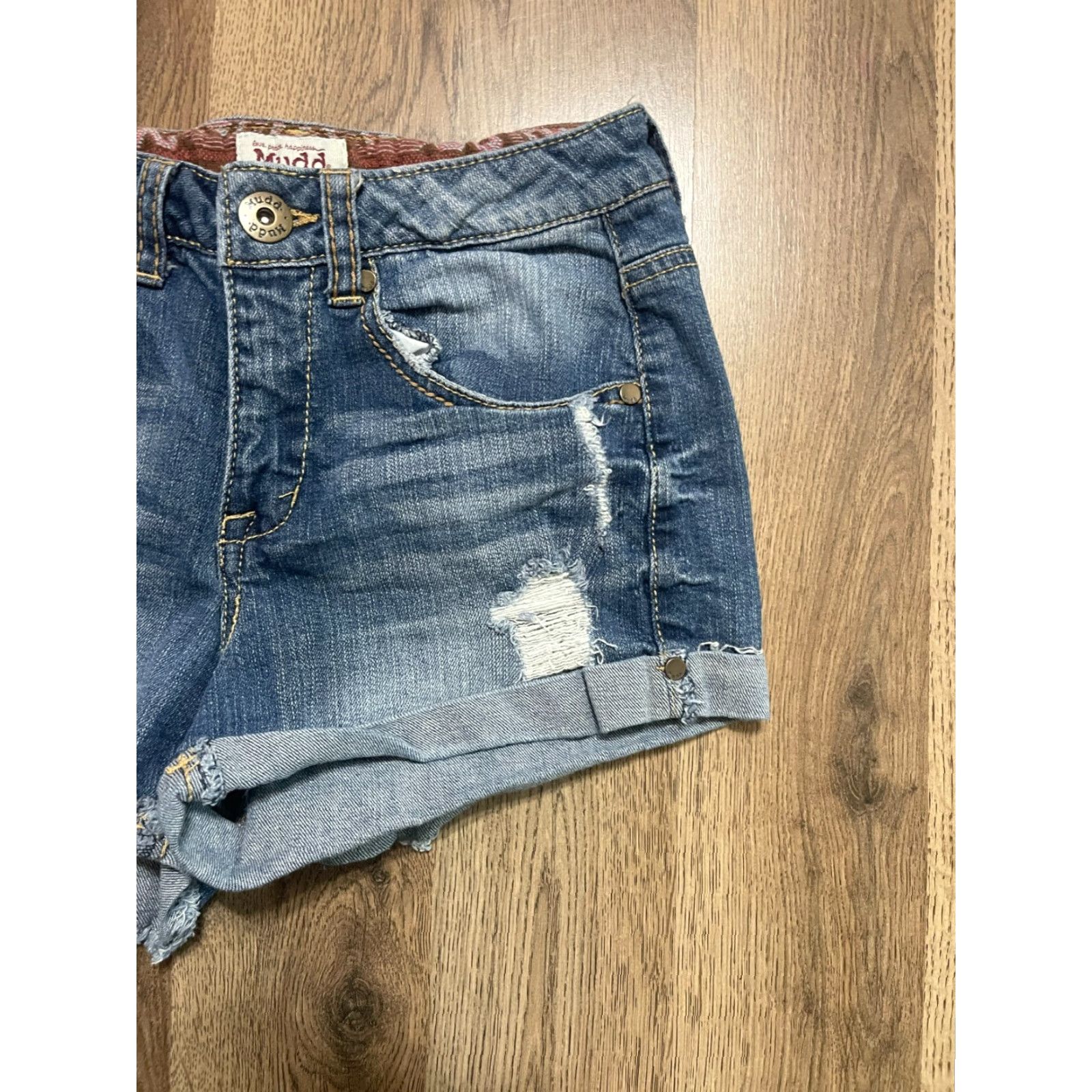 Vintage Mudd Shorts Juniors Size 3 Blue Denim Cut Off Distressed Pockets cuffed Size 26" / US 2 / IT 38 - 4 Thumbnail