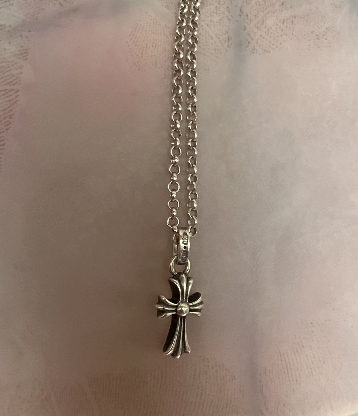 image of Chrome Hearts 2004 Baby Fat Pendant X 16 Inch Roll Chain in Silver, Men's