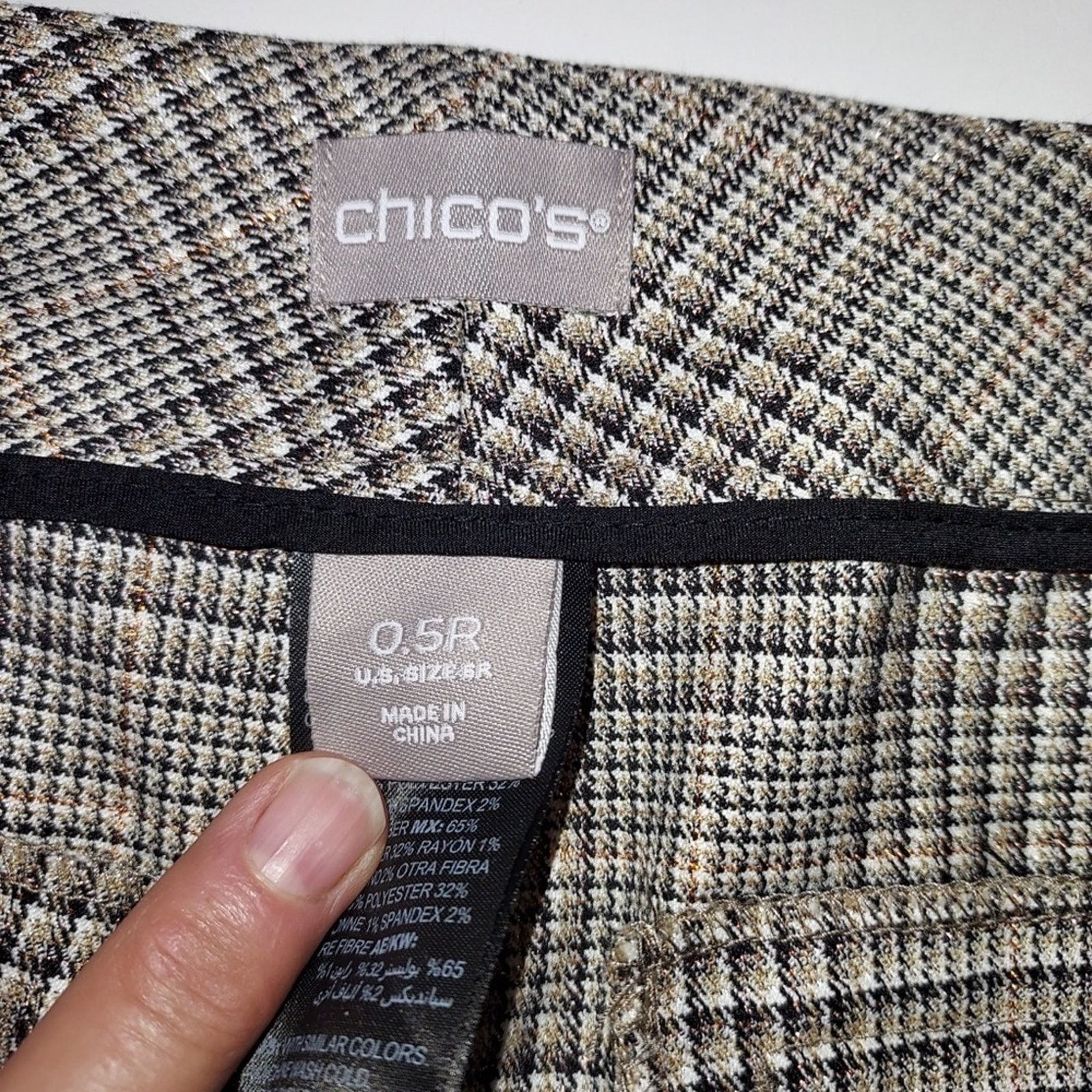 Chicos Chico's Metallic Plaid Gray Brown Gold Wide Trouser Pants Size 28" / US 6 / IT 42 - 5 Thumbnail