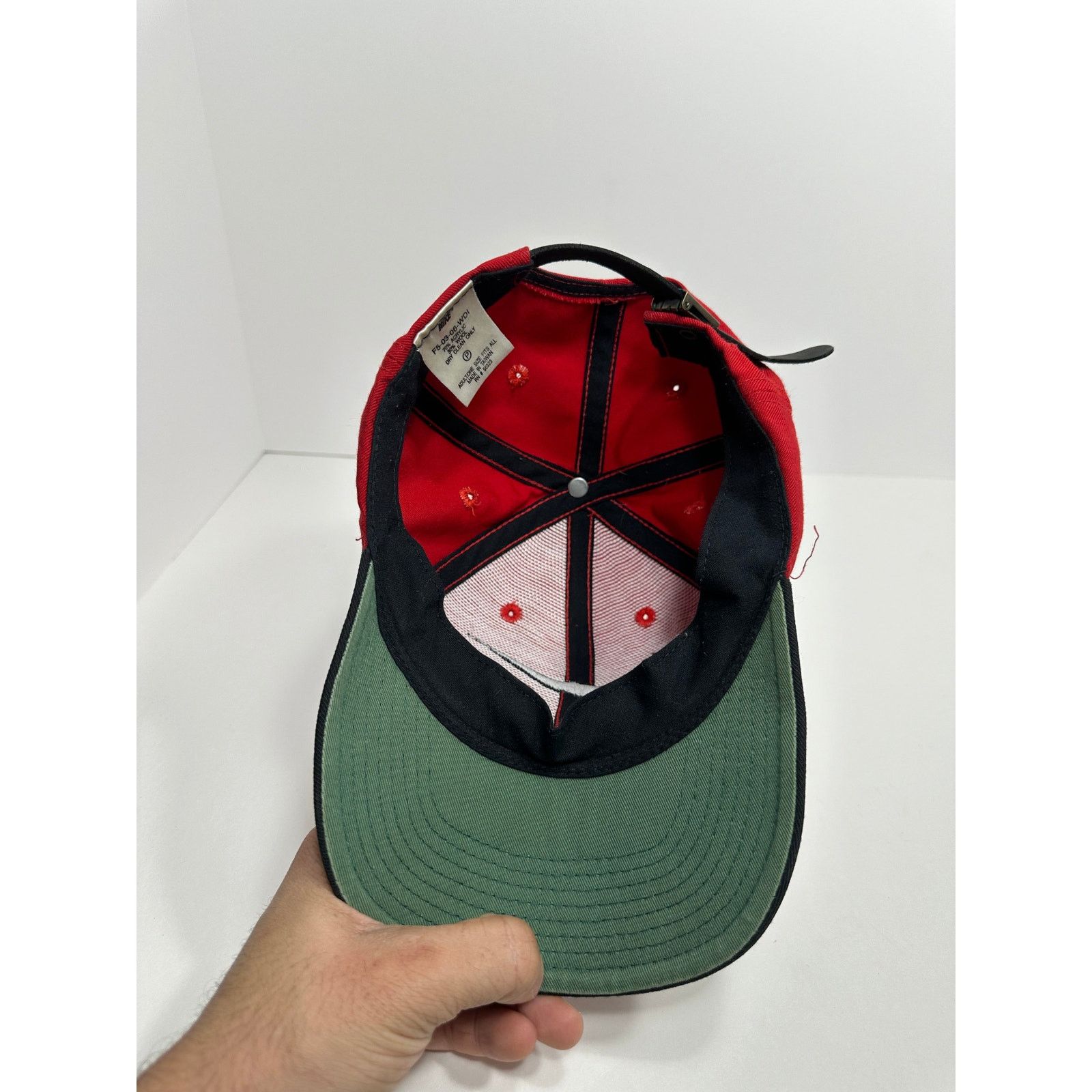 Nike × Vintage Vintage Nike Red Black Leather Back Hat Green Brim White Tag Size ONE SIZE - 4 Thumbnail