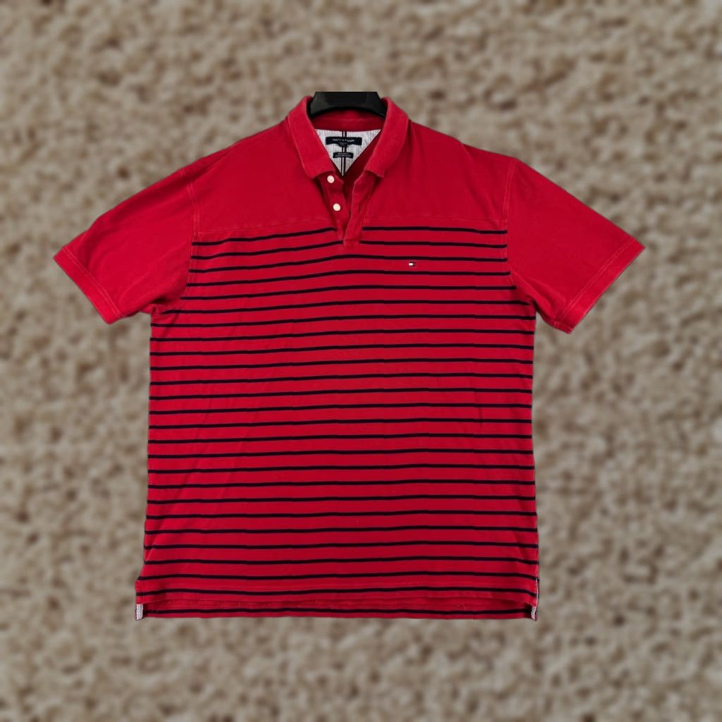 Tommy Hilfiger Tommy Hilfiger Polo Shirt Men XL Red Blue Stripe Cotton Knit Golf Activewear Size US XL / EU 56 / 4 - 1 Thumbnail
