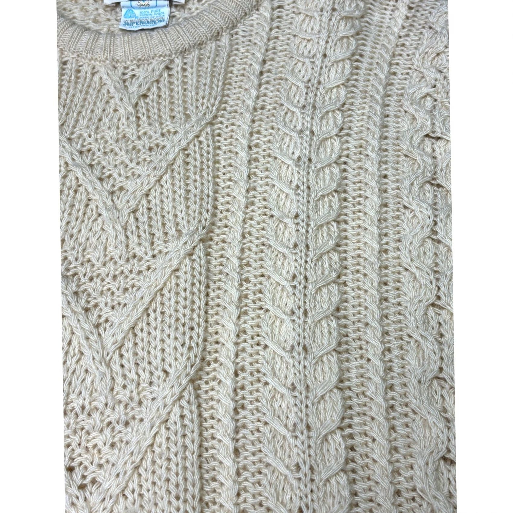 Vintage VINTAGE Jacques de Loux Bucks County Cream Cable Knit Wool Sweater Women M Ivory Crew Neck Pullover Long Sleeve Heavyweight All Seasons 80s 90s Size M / US 6-8 / IT 42-44 - 2 Thumbnail