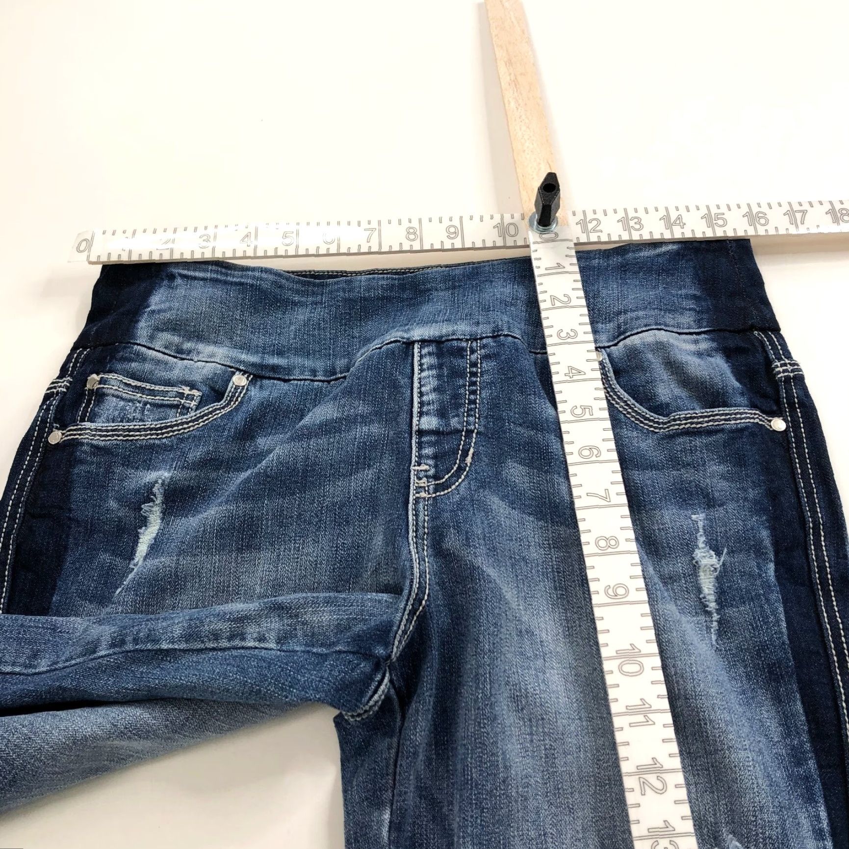 AG Jeans Jag Jeans Jeans Skinny 10 32 in 26 in Mid Rise Pull On Distressed Denim 5-Pocket Womens Clothing Jeans Blue Regular Size 10 Medium Wash Size 24" / US 00 / IT 34 - 7 Thumbnail