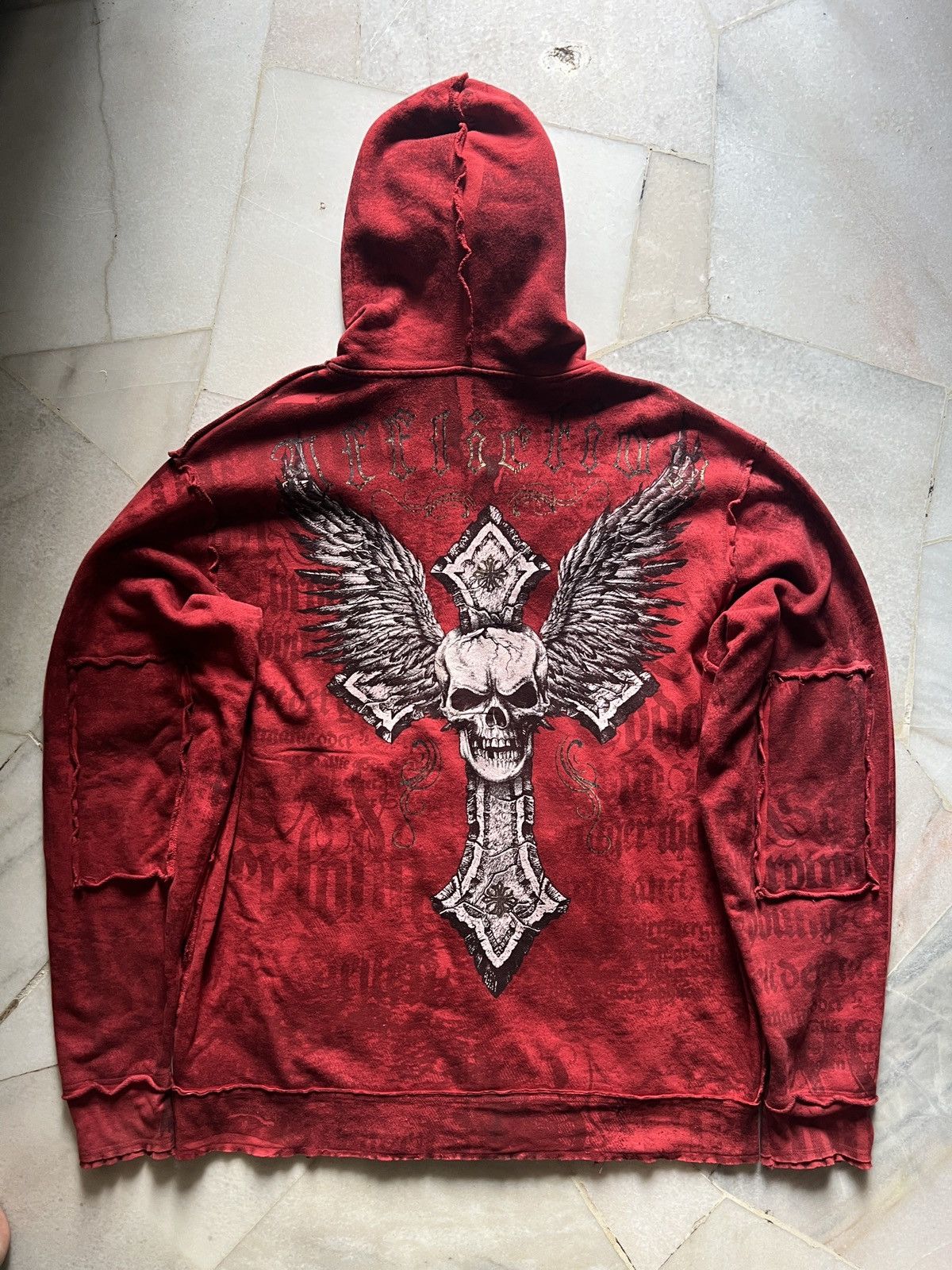 Affliction × Vintage Vintage Y2K Affliction Saints Red and Burgundy Zip Up Hoodie Size US XL / EU 56 / 4 - 5 Thumbnail