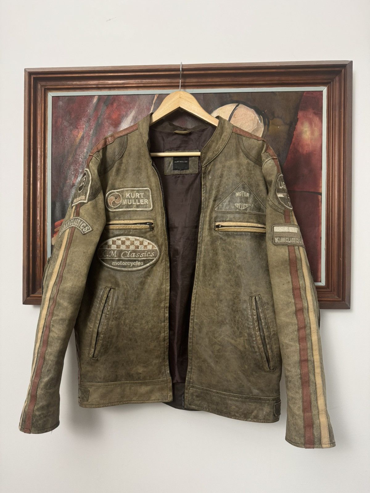 Vintage Genuine Leather Vintage Racing Moto Jacket Washed Aged Brown Size US M / EU 48-50 / 2 - 2 Thumbnail