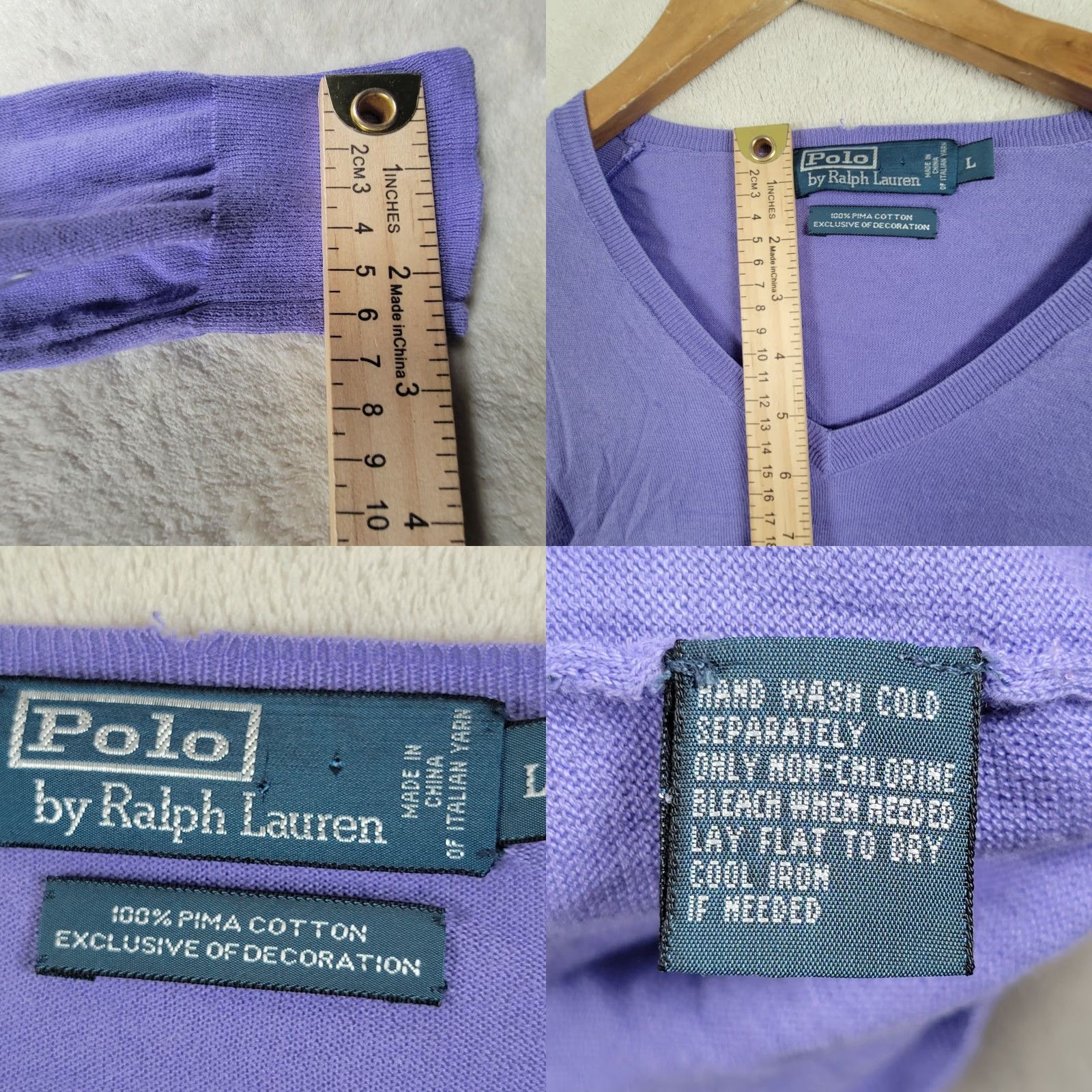 Ralph Lauren V-Neck Polo Ralph Lauren Mens Sweater L Purple Green Logo 100% Pima Cotton, Pullover, Regular Fit, Long Sleeve, Machine Washable Size US L / EU 52-54 / 3 - 9 Thumbnail