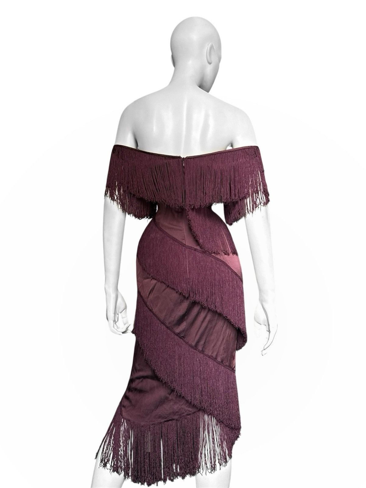 Dolce & Gabbana Runway Dolce and Gabbana Bordeaux Silk Fringe Dress Size M / US 6-8 / IT 42-44 - 3 Thumbnail