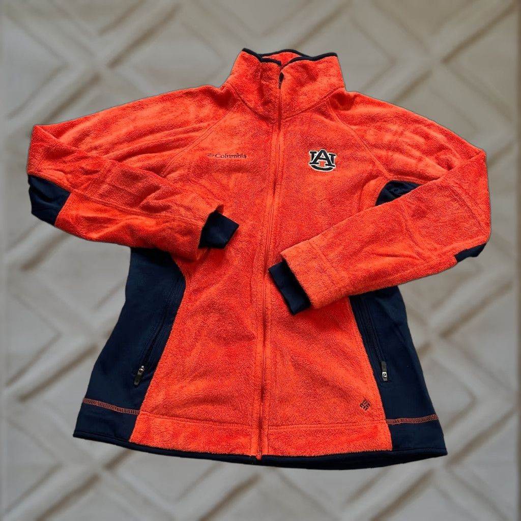 Vintage Columbia Fleece Jacket Women S Orange Blue Auburn University Full Zip Pocket Jacket Size S / US 4 / IT 40 - 1 Thumbnail