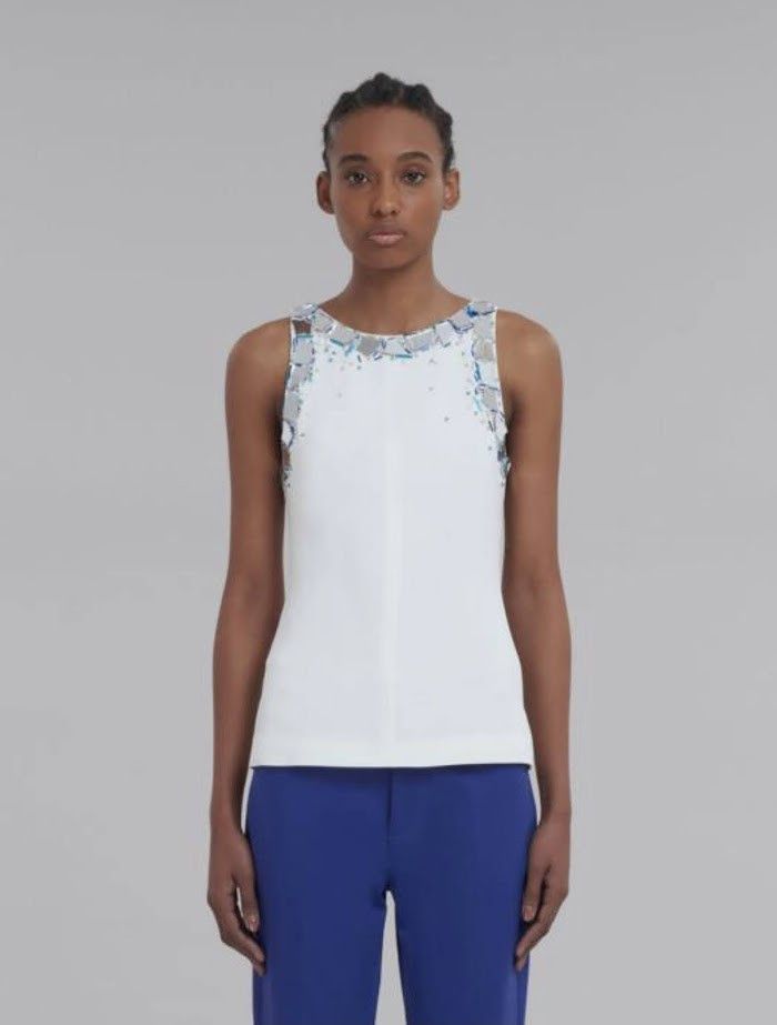 image of Marni O1W1Db10524 Embellished Sleeveles Top In White, Women's (Size Large)