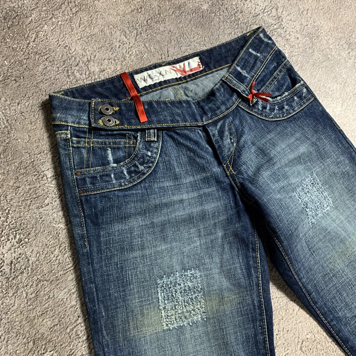 Vintage Vintage 90s Distressed Flared Low Rise Jeans Skate Logo 28 Size 28" / US 6 / IT 42 - 6 Thumbnail