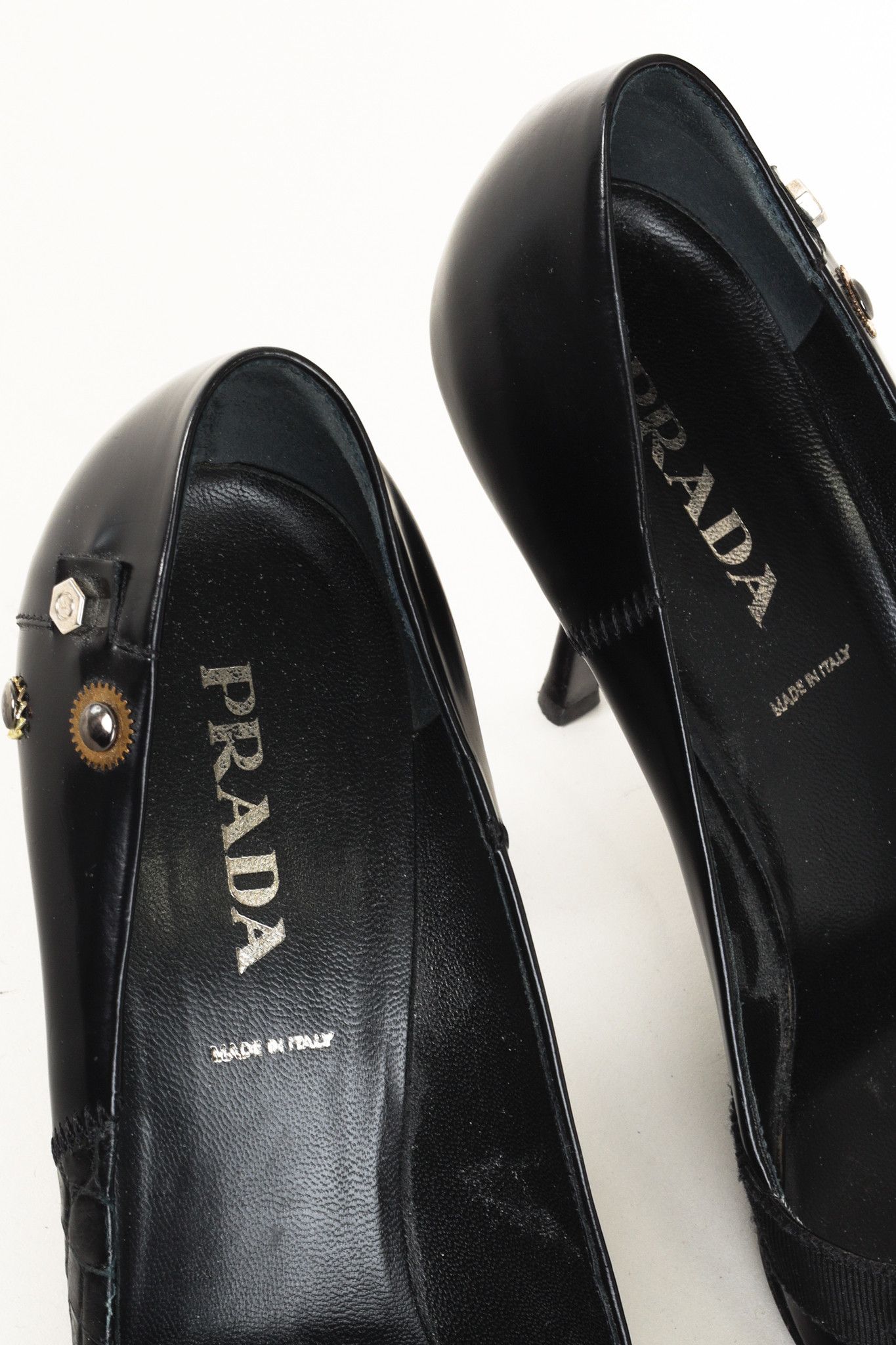 Prada Prada Black Tool Embellished Ribbon Trim Pumps Size US 8 / IT 38 - 10 Thumbnail