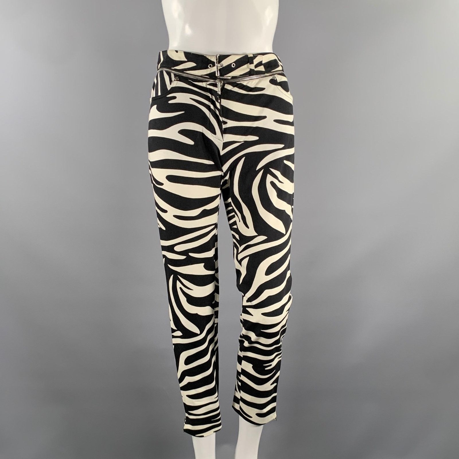 Celine CELINE Size 0 White Black Cotton Blend Zebra Casual Pants Size 26" / US 2 / IT 38 - 1 Thumbnail