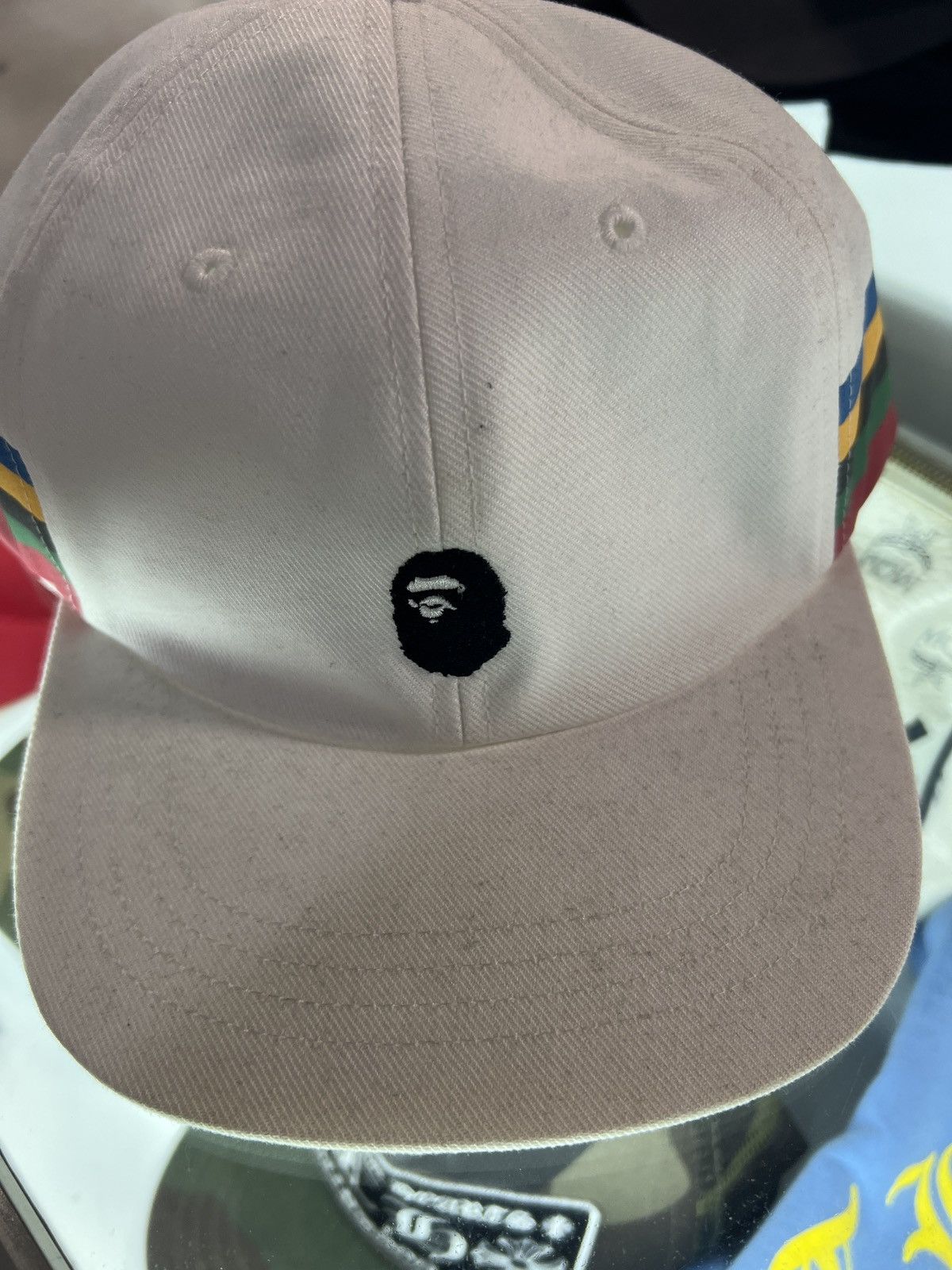 image of Bape Line Rib Panel Cap in White, Men's