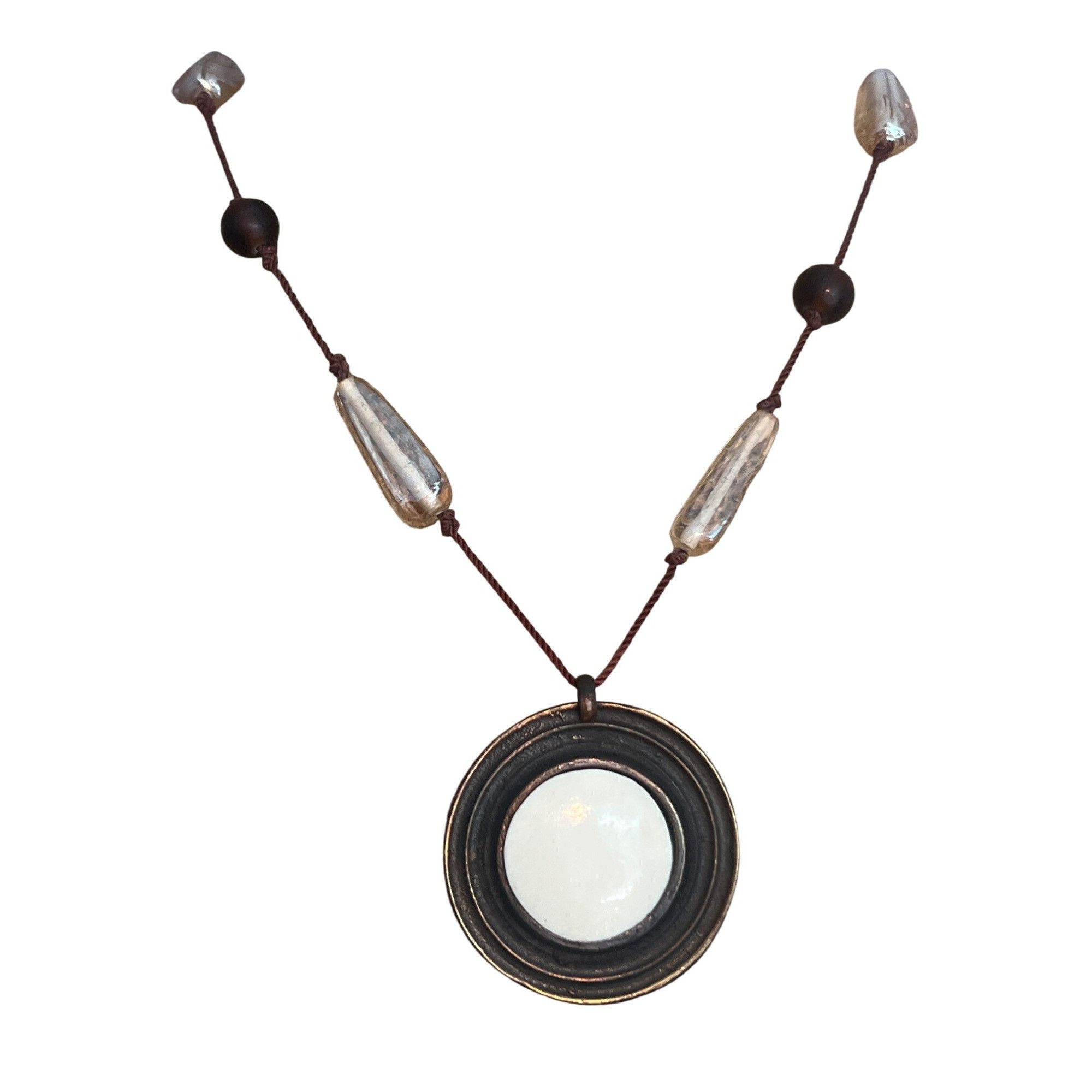 Express Vintage Express Long Brown Cord Necklace Round Pendant Glass Size ONE SIZE - 1 Thumbnail