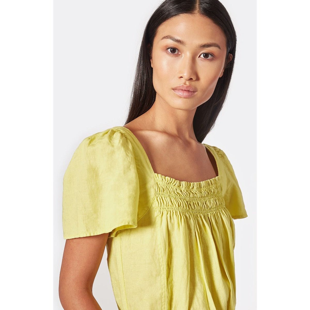 Joie JOIE Linen Alina Romper Neon Yellow Smocked Pockets Women XS Size 25" / US 0 / IT 36 - 9 Thumbnail