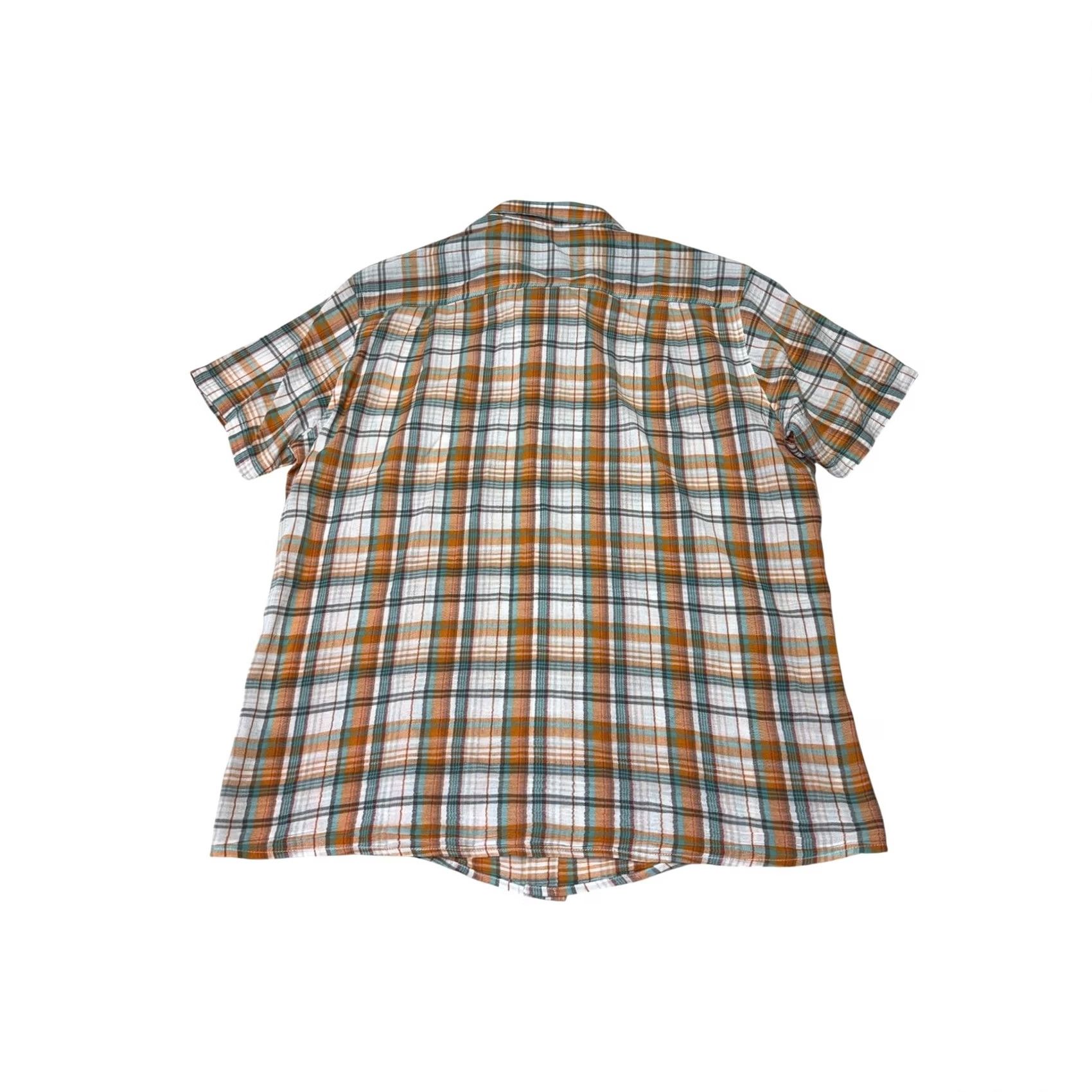 Altea Kuhl Mens Large Orange Teal Plaid Organic Cotton Short Sleeve Button Down Shirt Size US L / EU 52-54 / 3 - 5 Thumbnail