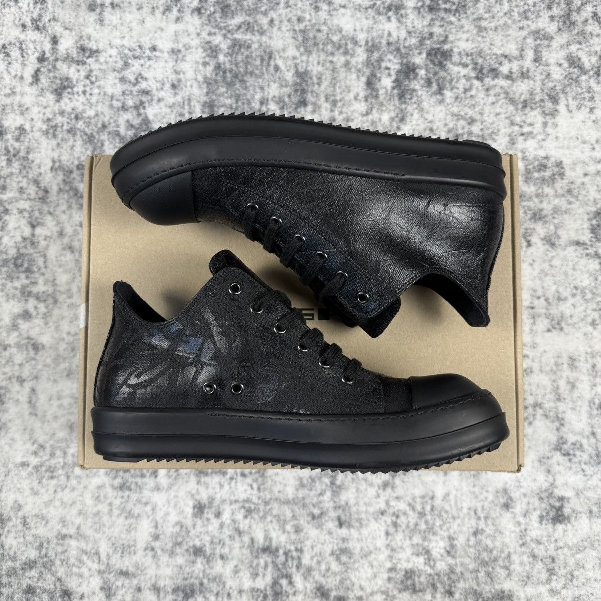 Rick Owens Rick Owens DRKSHDW Black Foil Denim Low Shoes Size US 9 / EU 42 - 2 Thumbnail