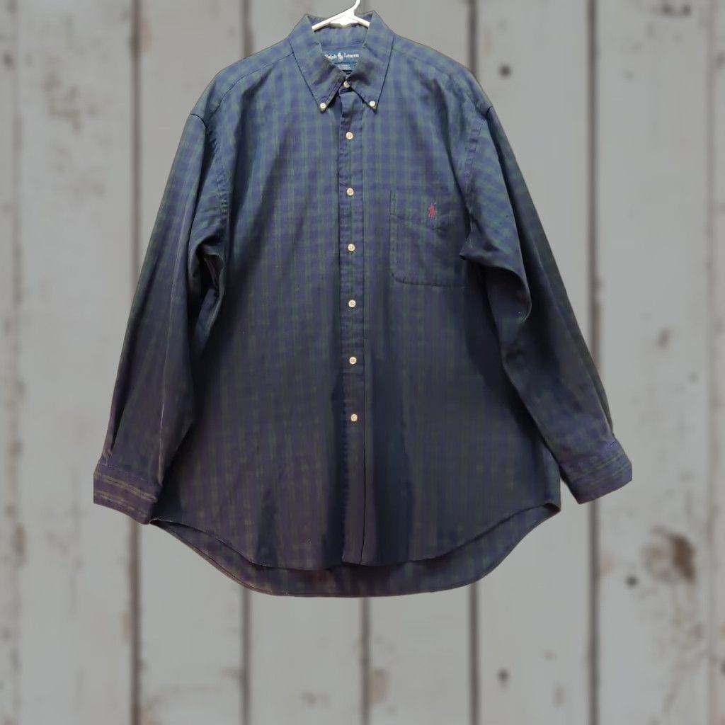Ralph Lauren VTG Ralph Lauren Shirt Men L Blue Green Plaid Button Up Long Sleeve Big Shirt Size US L / EU 52-54 / 3 - 1 Thumbnail