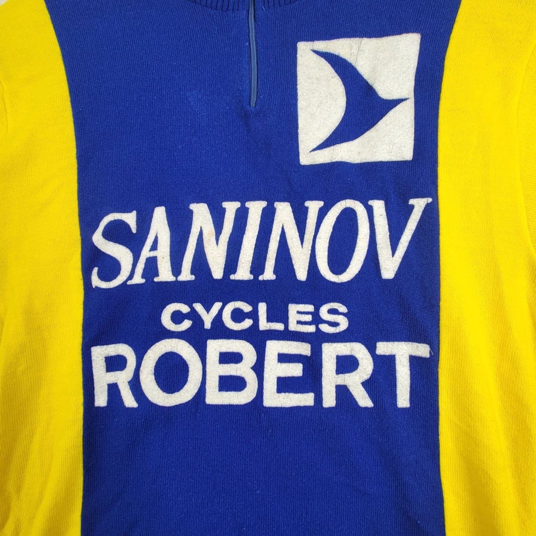 Vintage VINTAGE Crylor Saninov Cycles Robert Blue Yellow Bicycle Shirt Mens 22 Short Sleeve Acrylic 70s Theme Size US XXL / EU 58 / 5 - 2 Thumbnail