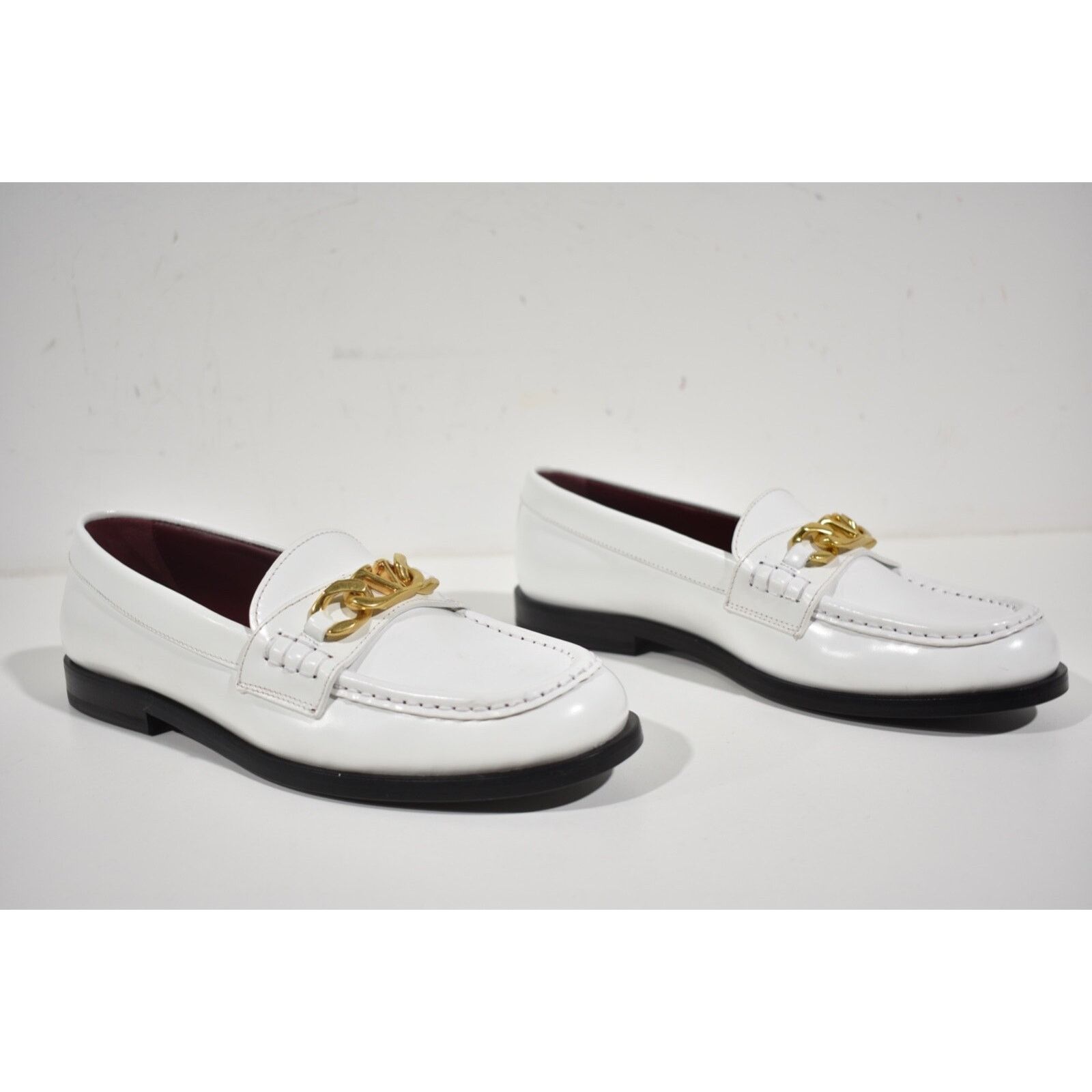 Valentino White Leather V Logo Chain Gold Mule Slip On Flat Loafer 37 Size US 7 / IT 37 - 4 Thumbnail