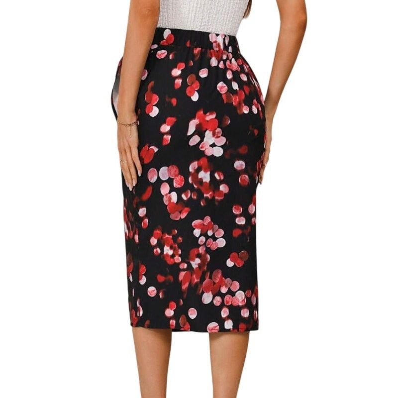Shein Patterned Printed Knot Side Wrapped Skirt in Black, Size L Size 34" / US 12 / IT 48 - 2 Thumbnail