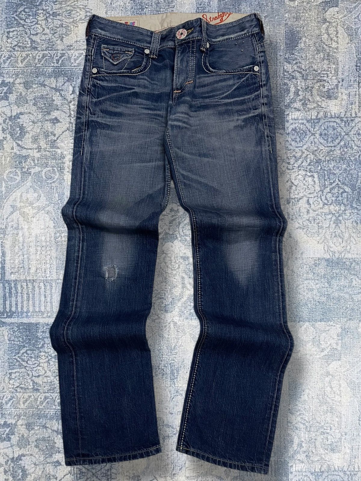 Edwin Vintage 90s Japan Designer Edwin Blue Trip Distressed Denim Size US 32 / EU 48 - 1 Thumbnail