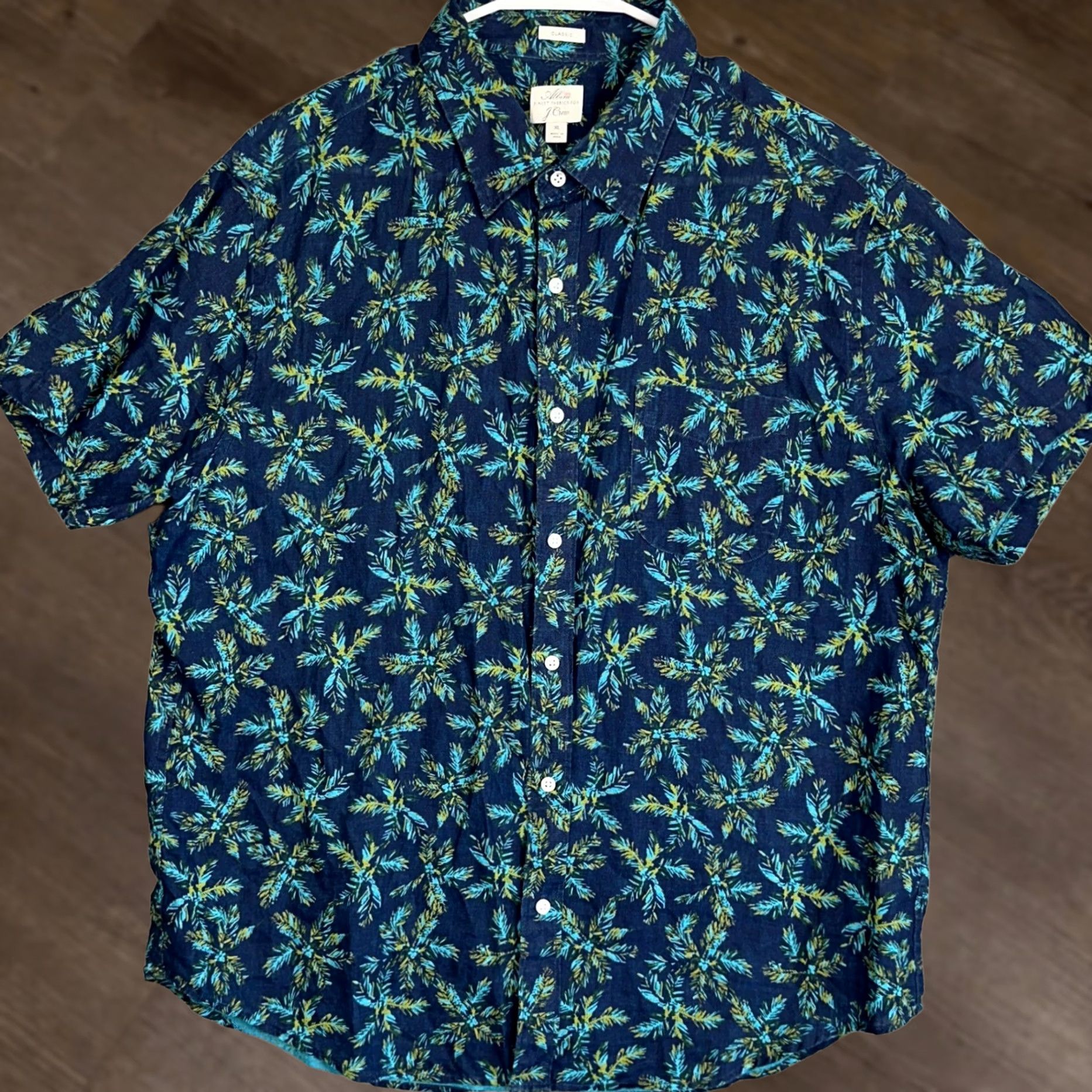 J.Crew J.CREW Shirt Mens XL Navy Classic Fit Tropical Palm Button Up Size US XL / EU 56 / 4 - 1 Thumbnail