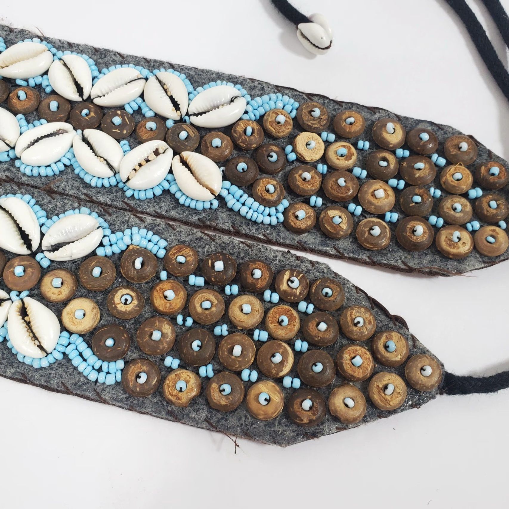 Vintage African Tribal Beaded Cowrie Shell‎ Belt Strap Boho Festival Waist Tie Vintage Cowrie Shell Beaded Belt Boho Tribal Statement Wide  main image 2