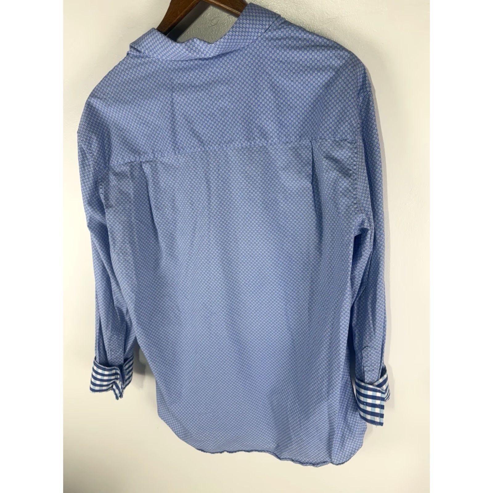 Vintage VINTAGE Nick Graham Everywhere Men's Dress Shirt XL Blue/White Geometric Pattern Business Casual Stretch Modern Fit Size 46R - 4 Thumbnail