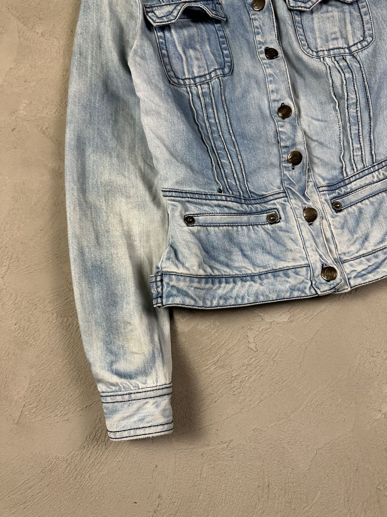 Just Cavalli 2000s Roberto Cavalli Denim Faded Jacket Y2k Size XS / US 0-2 / IT 36-38 - 5 Thumbnail
