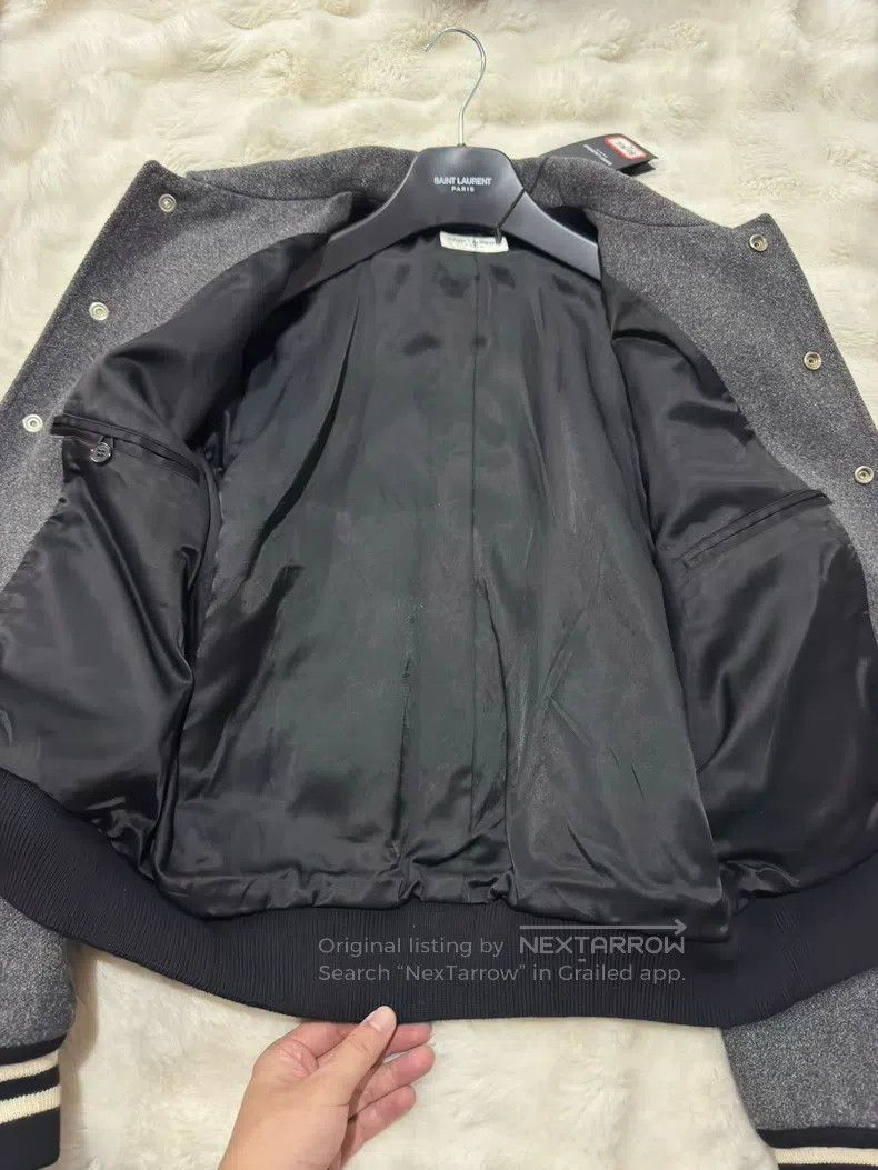 Saint Laurent Paris Saint Laurent Paris Gray Zebra Stripe Baseball Jacket Size US M / EU 48-50 / 2 - 7 Thumbnail