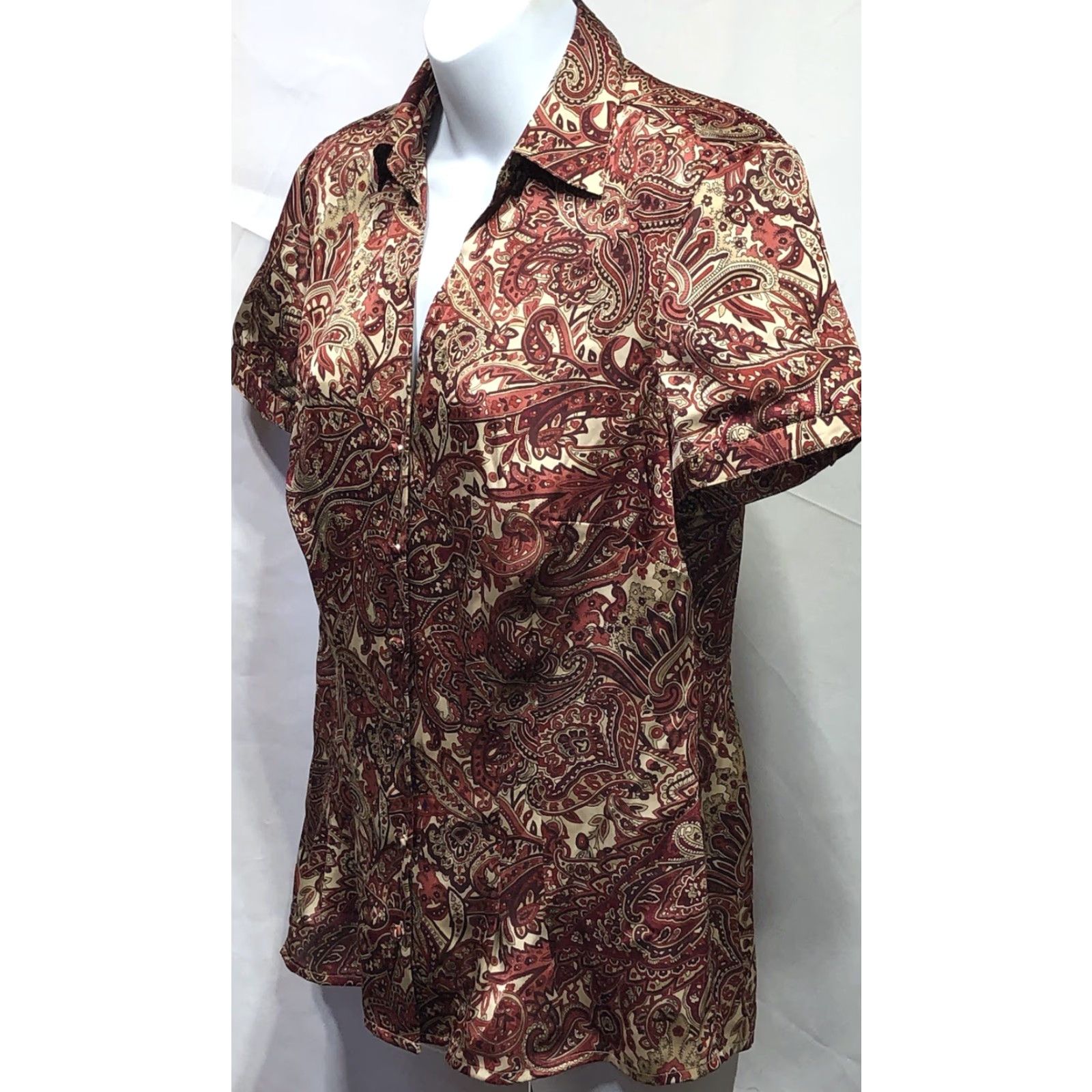 Ann Taylor Ann Taylor Loft Blouse 8 Multicolor V-Neck Geometric Short Sleeve Casual Wear Womens Size M / US 6-8 / IT 42-44 - 2 Thumbnail