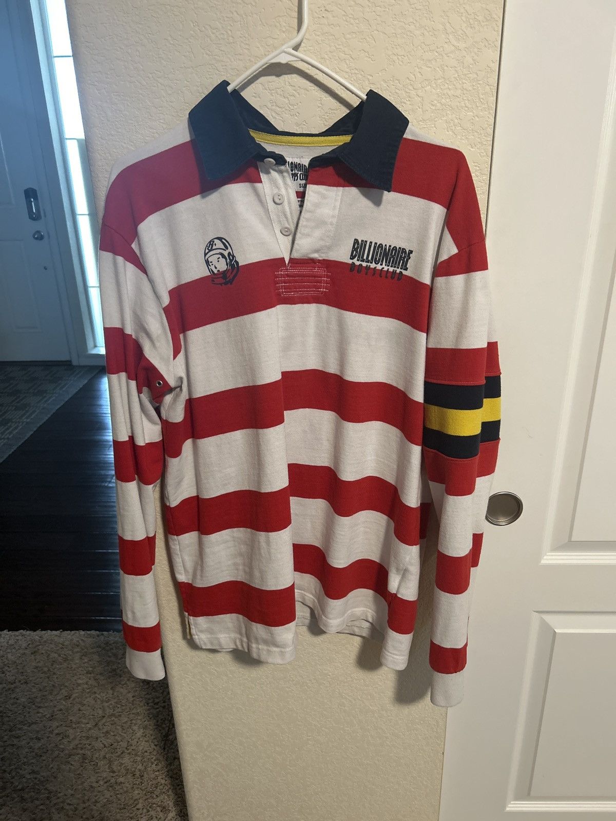 image of Billionaire Boys Club Striped Long Sleeve Polo in Red, Men's (Size Large)