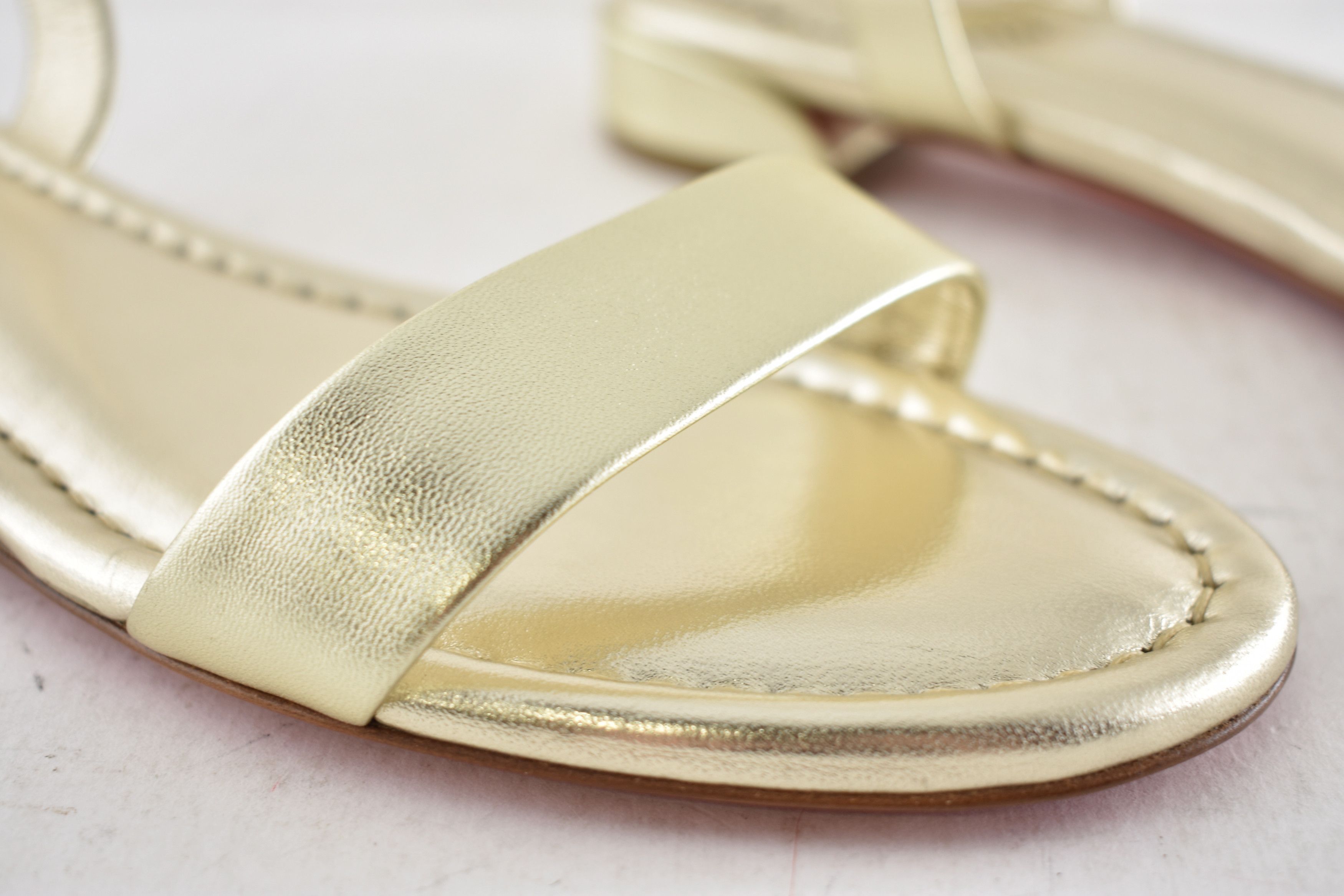 Christian Louboutin Sweet Jane Sandal Flat Platine Gold Leather Ankle Strap 41 Size US 11 / IT 41 - 10 Thumbnail