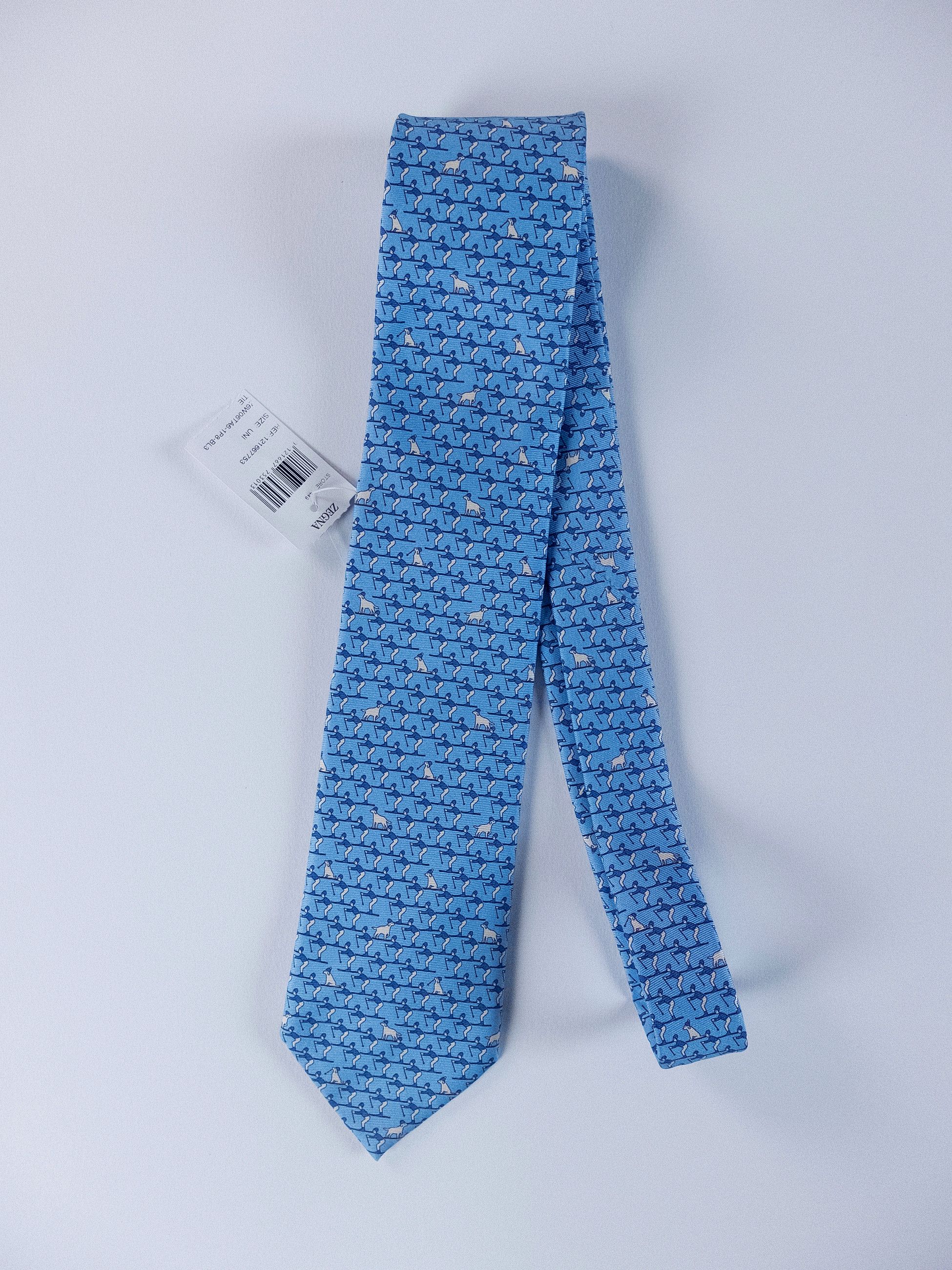Ermenegildo Zegna ZEGNA blue skier & dog print silk tie authentic NWT Size ONE SIZE - 1 Thumbnail