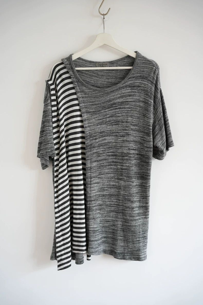 Yohji Yamamoto Yohji Yamamoto 15ss Grey Stripe Patchwork Short Sleeve 2502 Size US L / EU 52-54 / 3 - 1 Thumbnail