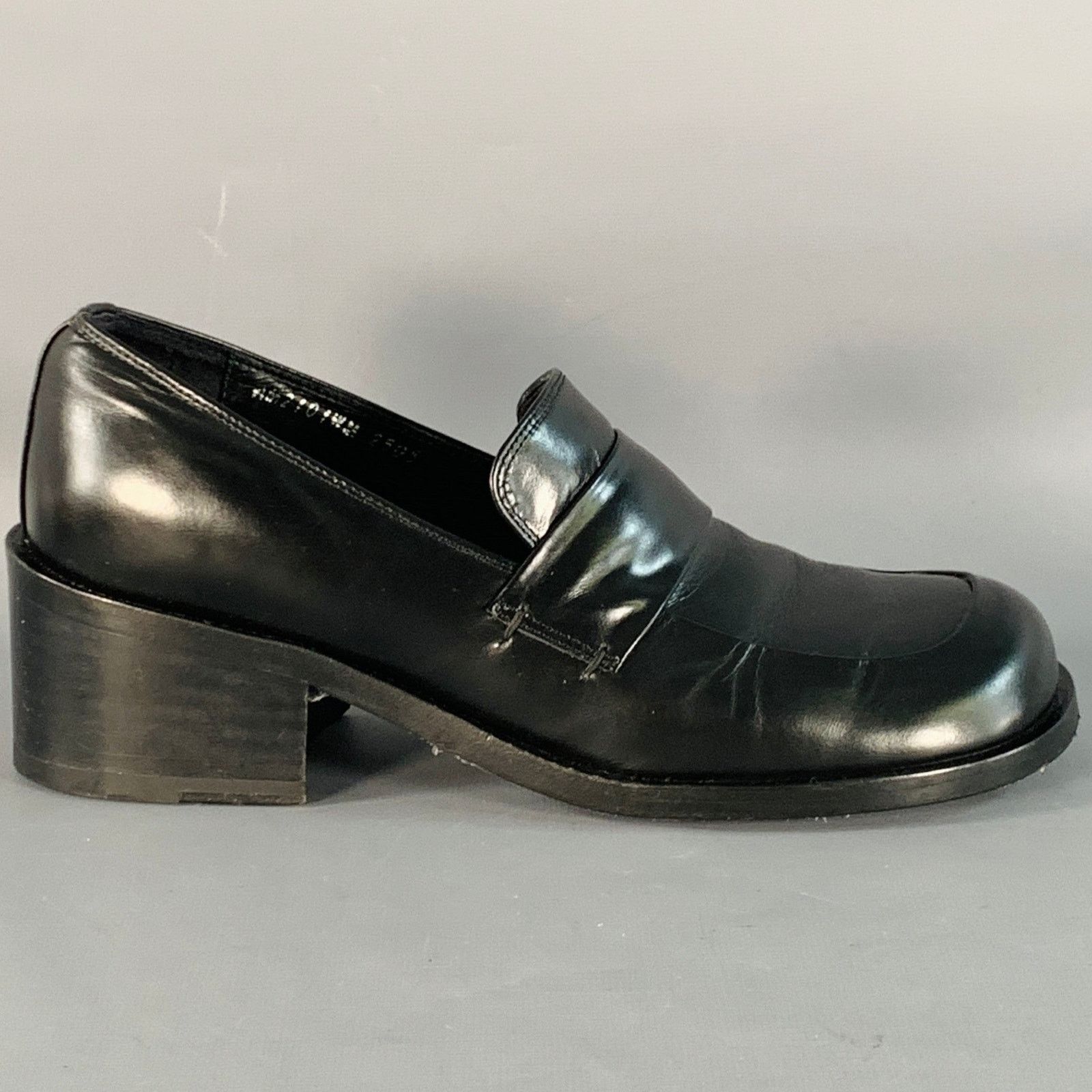AMOMENTO AMOMENTO Size 6 Black Leather Stacked Heel Penny Loafers Size US 6 / EU 39 - 2 Thumbnail